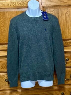 Polo Ralph Lauren 100% Pima Cotton Knit Grey Sweater Men’s M NWT Casual Preppy
